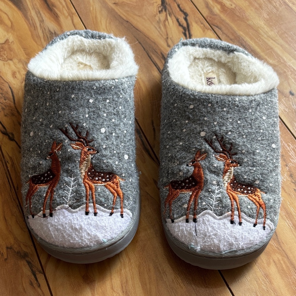 Kooba Slippers with Deer embroidery.
